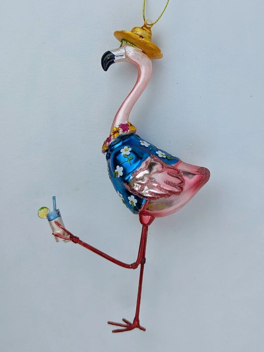 Flamingo Bird Drink Ornament Christmas Holiday Blown Glass
